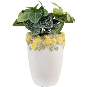 Vaso per fiori Clayre & Eef 6TE0570S Bianco Giallo Ø13x17 cm in Pietra Design Limoni