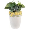 Vaso per fiori Clayre & Eef 6TE0570S Bianco Giallo Ø13x17 cm in Pietra Design Limoni