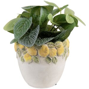 Vaso per fiori Clayre & Eef 6TE0571 Motivo Limone Ø 14x12 cm – Vaso in pietra Bianco Giallo