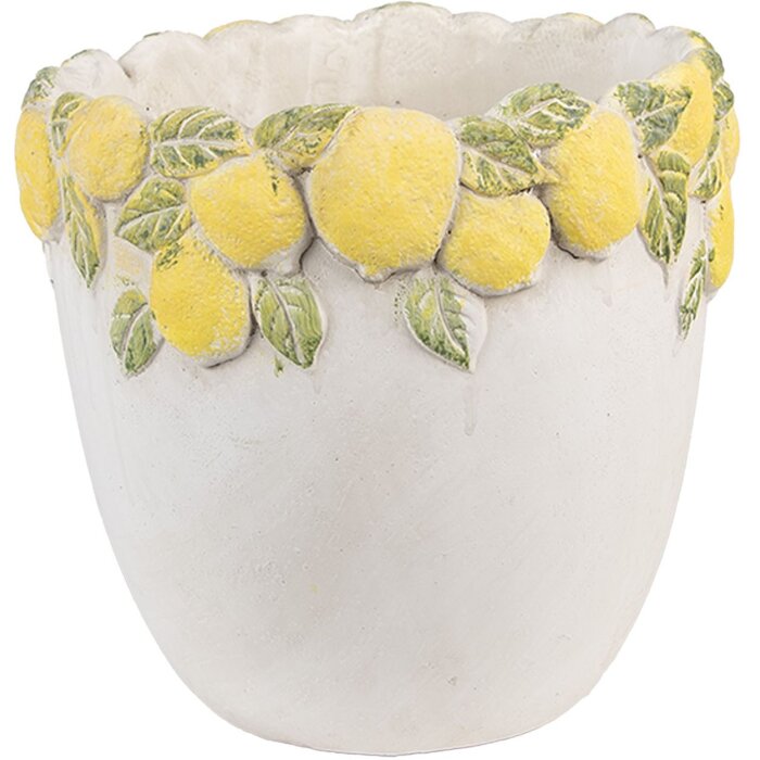 Vaso per fiori Clayre & Eef con Decorazioni a Limoni Ø 20x19 cm in Pietra Mediterraneo