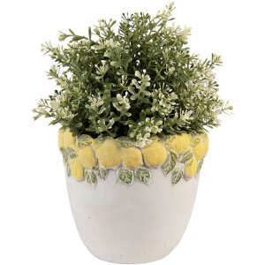 Vaso per fiori Clayre & Eef con rilievo limoni Ø 16x15 cm in pietra giallo verde