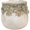 Vaso per fiori Clayre & Eef decoro foglie di quercia Beige Verde Ø19x17 cm in pietra