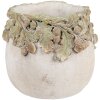 Vaso per fiori Clayre & Eef rilievo foglie di quercia Ø 15x13 cm Beige Verde in pietra