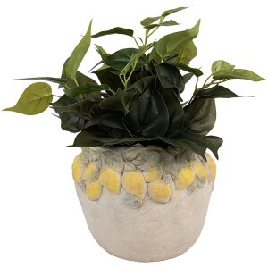 Vaso per fiori con decorazioni a limoni Clayre & Eef Beige Giallo Verde Ø 22x19 cm