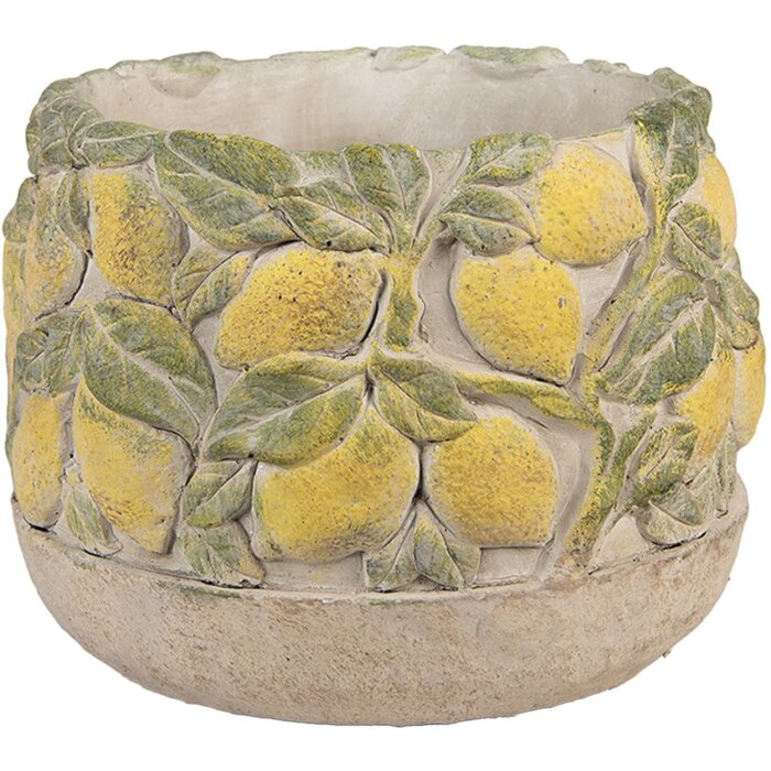 Vaso per fiori Clayre & Eef con motivo limoni Ø 19x15 cm in pietra mediterranea