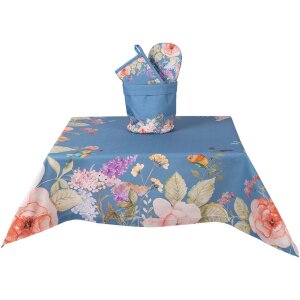 Tovaglia Clayre & Eef FFA01BL 100x100 cm Blu Floreale in Cotone