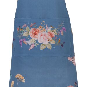 Clayre & Eef FFA41BL Grembiule 70x85 cm Blu con motivo floreale in cotone