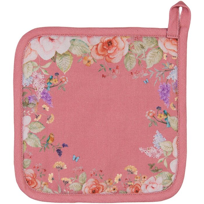 Presina in cotone Clayre & Eef FFA45P Rosa con motivo floreale 20x20 cm