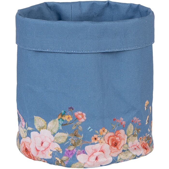Cesto per pane Clayre & Eef FFA50BL Blu Ø 15x16 cm Cotone Motivo Floreale