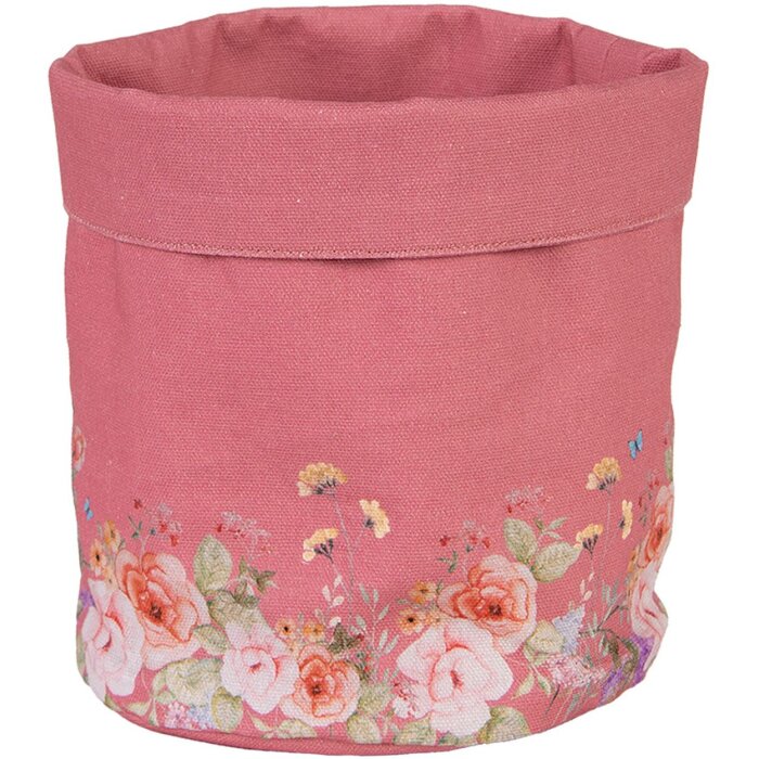 Cesto per pane in cotone Clayre & Eef Ø15x16cm Romantico design floreale Rosa