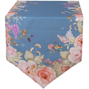 Clayre & Eef Camino di tavola 50x160 cm Blu Floreale...