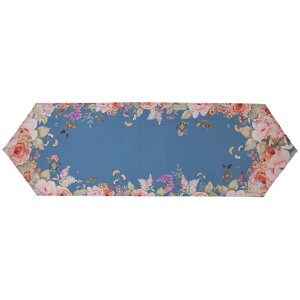Clayre & Eef Camino di tavola 50x160 cm Blu Floreale...