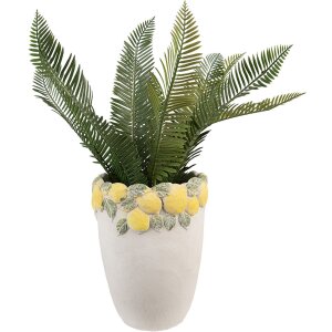 Vaso per fiori Clayre & Eef con decoro limoni in pietra Ø 17x23 cm Bianco Giallo Verde