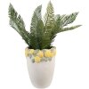 Vaso per fiori Clayre & Eef con decoro limoni in pietra Ø 17x23 cm Bianco Giallo Verde