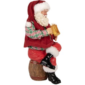 Figura Decorativa Clayre & Eef Babbo Natale con Brocca di Birra 24 cm Rosso Rustico