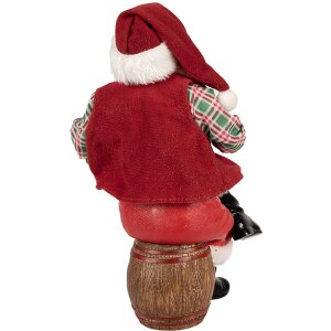 Figura Decorativa Clayre & Eef Babbo Natale con Brocca di Birra 24 cm Rosso Rustico
