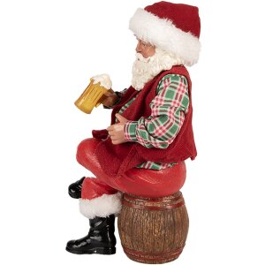 Figura Decorativa Clayre & Eef Babbo Natale con Brocca di Birra 24 cm Rosso Rustico