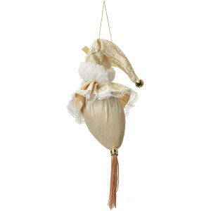 Clayre & Eef 66221 Ornamento Natalizio Babbo Natale Beige Oro 8x8x35 cm