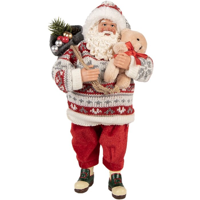 Clayre & Eef 66232 Babbo Natale Decorazione Figura Rosso Bianco 13x13x28 cm