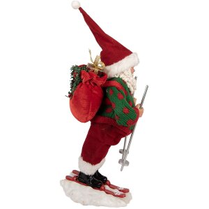 Figura decorativa Babbo Natale sugli Sci Clayre & Eef Rosso Verde 15x13x28 cm