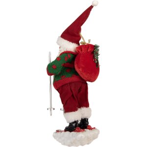 Figura decorativa Babbo Natale sugli Sci Clayre & Eef Rosso Verde 15x13x28 cm