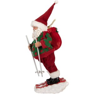 Figura decorativa Babbo Natale sugli Sci Clayre & Eef Rosso Verde 15x13x28 cm