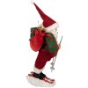 Figura decorativa Babbo Natale sugli Sci Clayre & Eef Rosso Verde 15x13x28 cm