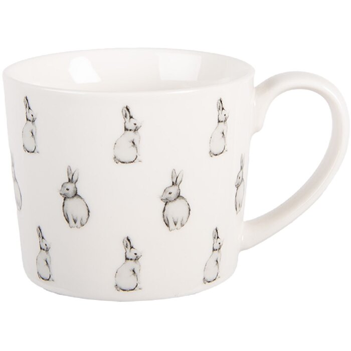 Tazza in porcellana Clayre & Eef BNSMU 12x8x7 cm 275 ml Bianco Nero