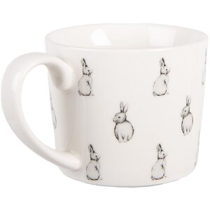 Tazza in porcellana Clayre & Eef BNSMU 12x8x7 cm 275 ml Bianco Nero