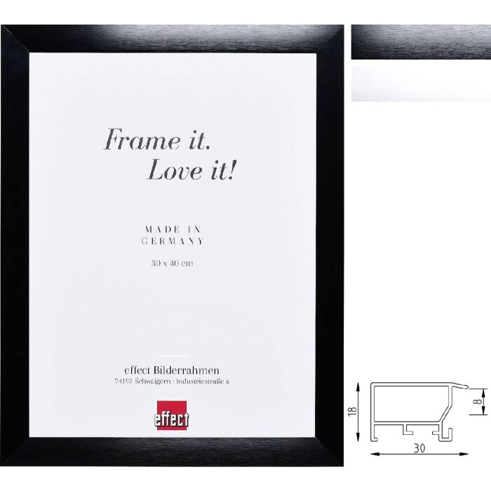 Cornice per foto Effect Alu Profil S3 Nera o Argento 13x13 fino a 70x100 Vetro selezionabile