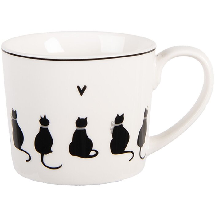 Tazza in porcellana Clayre & Eef PWSMU0001 12x8x7 cm / 275 ml Bianco Nero