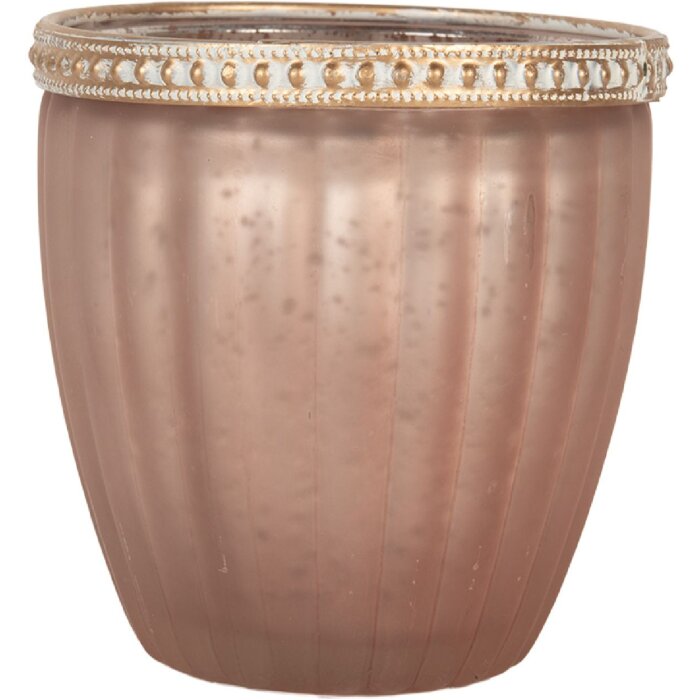Portacandele in vetro Clayre & Eef 6GL5215 Rosa Ø 9x6 cm