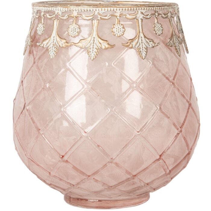 Portacandele Clayre & Eef 6GL5221 Rosa Oro Ø 13 x 14 cm