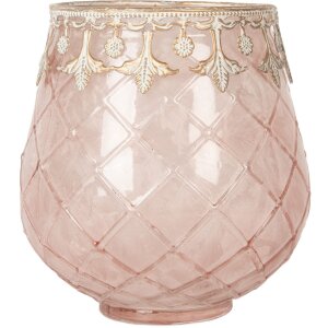 Portacandele Clayre & Eef 6GL5221 Rosa Oro Ø 13 x 14 cm