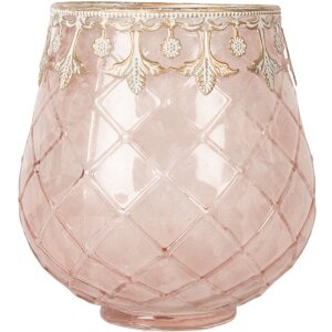 Portacandele Clayre & Eef 6GL5221 Rosa Oro Ø 13 x 14 cm