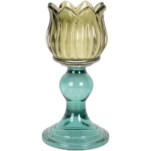 Portacandele in vetro Clayre & Eef 6GL5340 Ø 8x16 cm Verde e Blu
