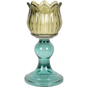 Portacandele in vetro Clayre & Eef 6GL5340 Ø 8x16 cm Verde e Blu