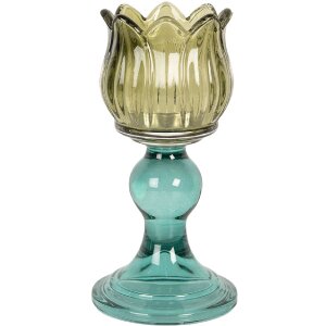 Portacandele in vetro Clayre & Eef 6GL5340 Ø 8x16 cm Verde e Blu