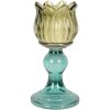Portacandele in vetro Clayre & Eef 6GL5340 Ø 8x16 cm Verde e Blu