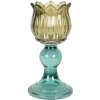 Portacandele in vetro Clayre & Eef 6GL5340 Ø 8x16 cm Verde e Blu