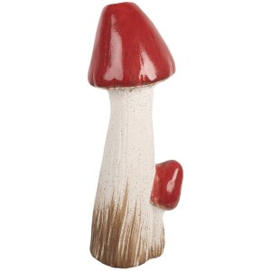 Decorazione Fungo Clayre & Eef 6TE0578 16x14x41 cm Bianco e Rosso