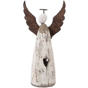 Decorazione Angelo Clayre & Eef 6H2420M 9x4x18 cm Bianco-Marrone
