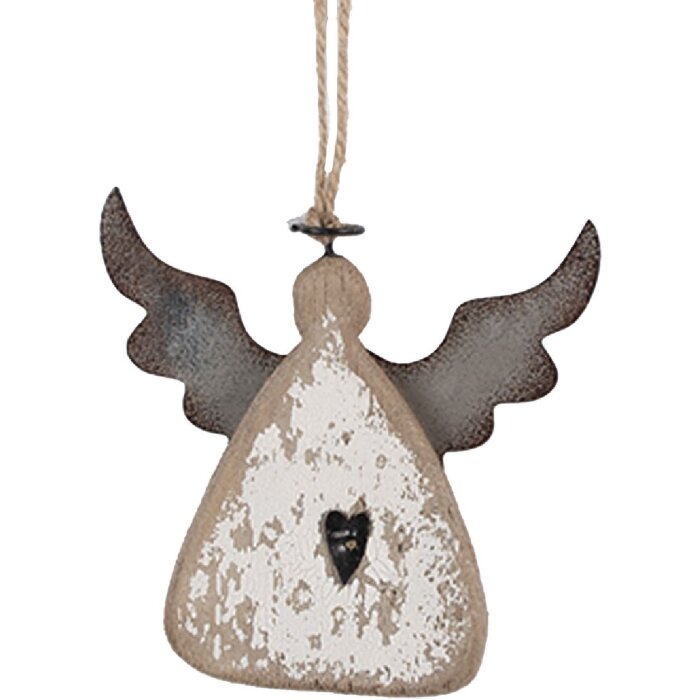 Clayre & Eef 6H2428 Decorazione Ciondolo Angelo 10x2x10 cm Marrone e Bianco