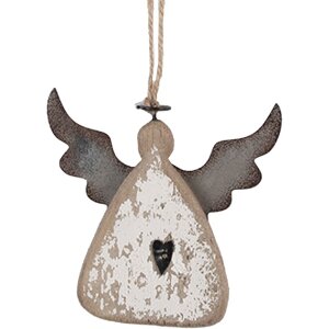 Clayre & Eef 6H2428 Decorazione Ciondolo Angelo 10x2x10 cm Marrone e Bianco