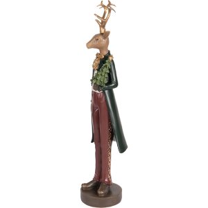 Decorazione Cervo Clayre & Eef 6PR5408 9x9x37 cm Marrone/Rosso