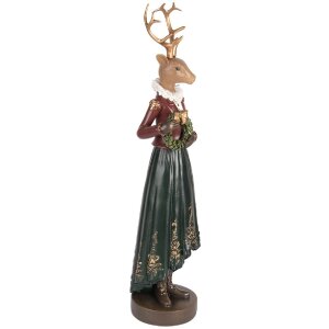 Decorazione Cervo Clayre & Eef 6PR5409 9x8x37 cm Marrone-Verde