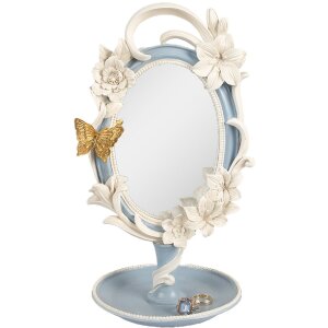 Specchio da tavolo Clayre & Eef 62S341 16x14x27 cm Blu Bianco