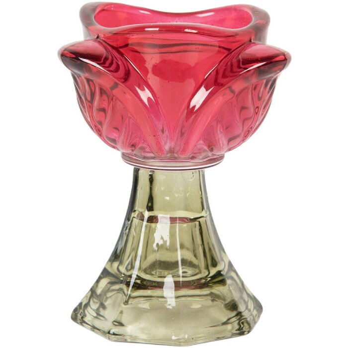 Portacandele in vetro Clayre & Eef 6GL5342P Ø 7x10 cm Rosa-Verde