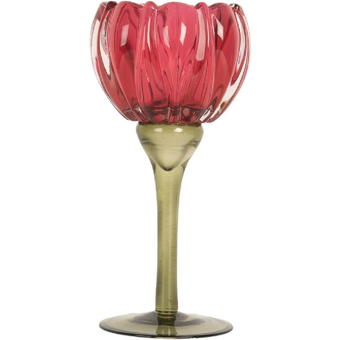 Portacandele decorativo Clayre & Eef 6GL5349 Ø 8x18 cm Rosa e Verde