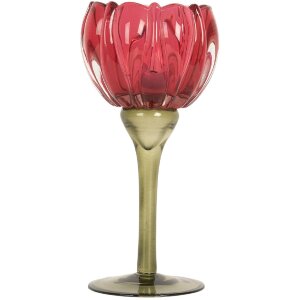Portacandele decorativo Clayre & Eef 6GL5349 Ø 8x18 cm Rosa e Verde